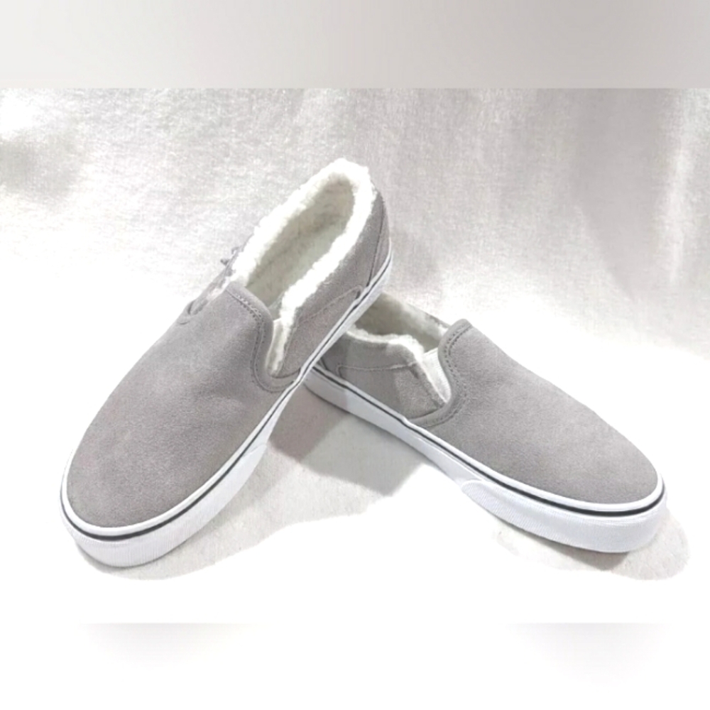 NWT Vans Women's Asher Suede Drizzle Gray Sherpa Slip On Skate Shoes Size 7.5